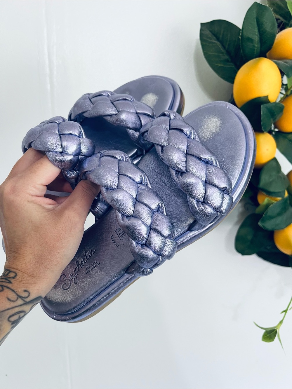 Seychelles Braided Leather Sandals Metallic Purple 6 women’s  Puffy Cottagecore
